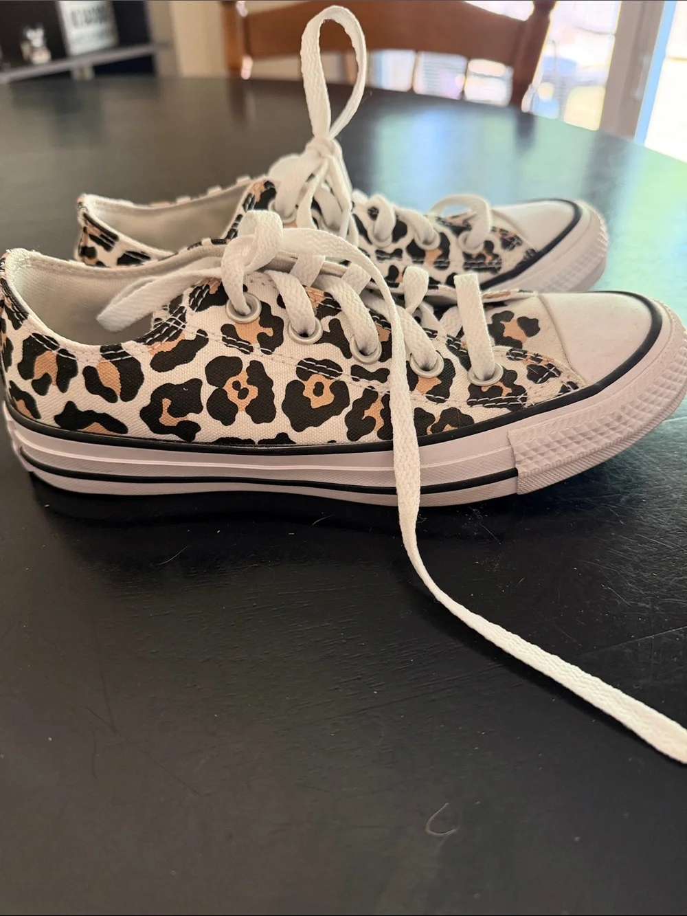 Converse Kids Leopard Print Low Top Sneakers - White, Beige, Black